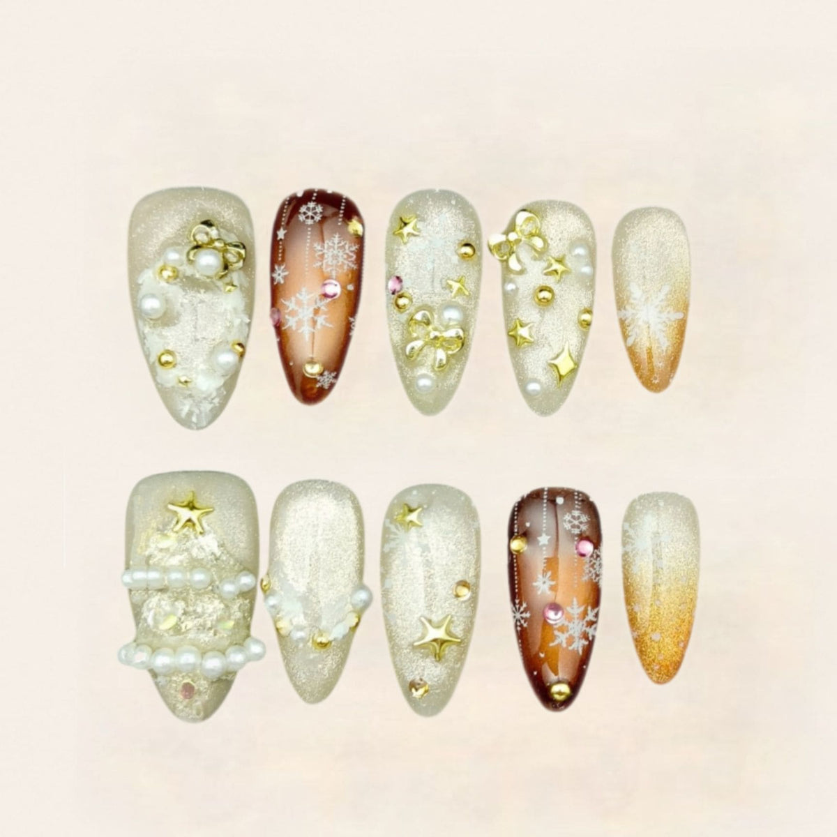 Nailsens Champagne Winter Glow press-on nail set