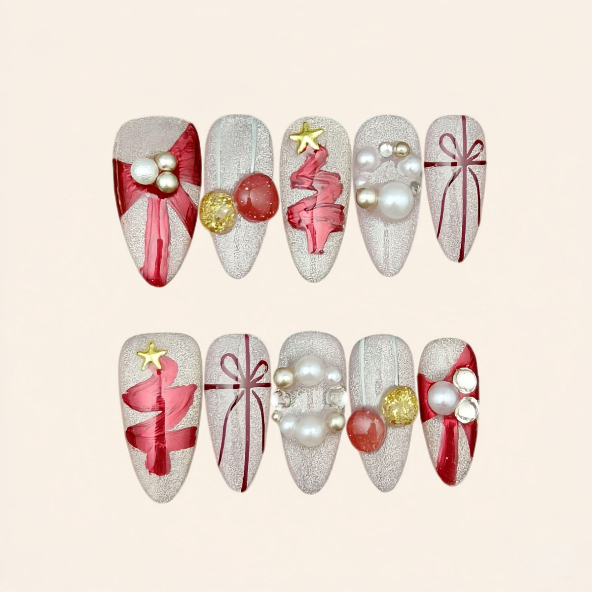 Nailsens Coquette Ribbon Pearl press-on nail set