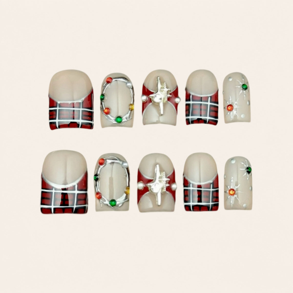 Nailsens Cozy Plaid French Tip press-on nail set
