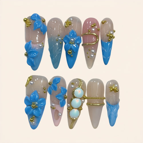 Nailsens Press-on Nails Blue Orchid Stiletto