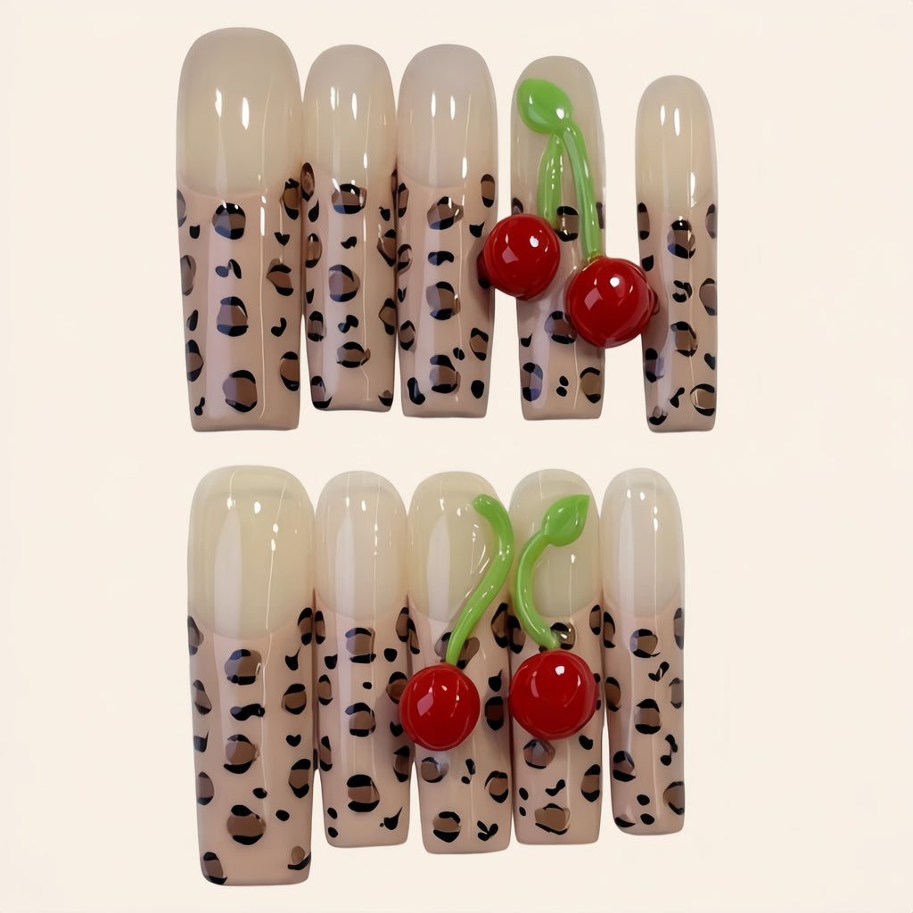 Nailsens Press-on Nails Cherry Leopard Square