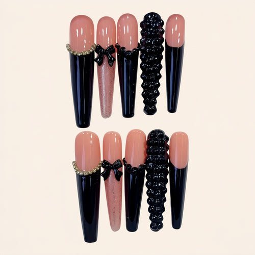 Nailsens Press-on Nails Bow Noir Coffin